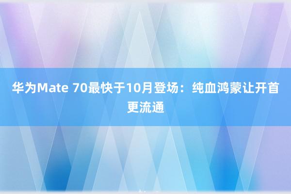 华为Mate 70最快于10月登场：纯血鸿蒙让开首更流通