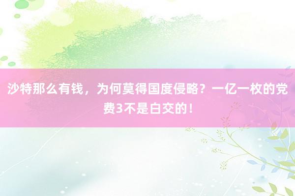 沙特那么有钱，为何莫得国度侵略？一亿一枚的党费3不是白交的！