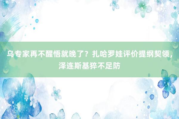 乌专家再不醒悟就晚了？扎哈罗娃评价提纲契领，泽连斯基猝不足防