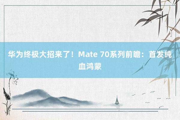 华为终极大招来了！Mate 70系列前瞻：首发纯血鸿蒙