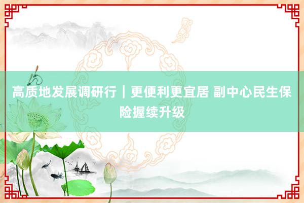 高质地发展调研行｜更便利更宜居 副中心民生保险握续升级