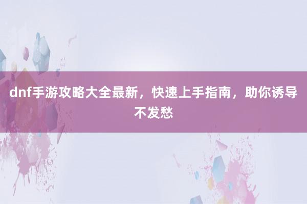 dnf手游攻略大全最新，快速上手指南，助你诱导不发愁