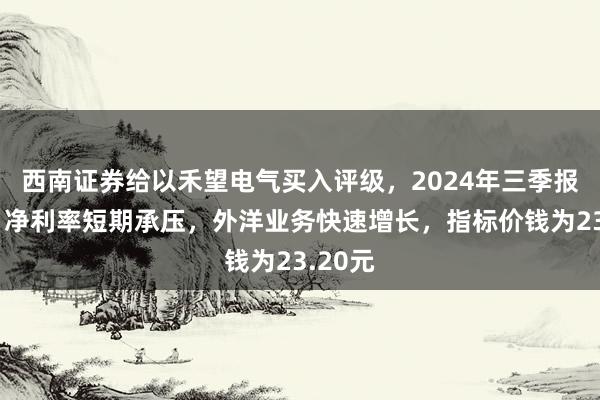 西南证券给以禾望电气买入评级，2024年三季报点评：净利率短期承压，外洋业务快速增长，指标价钱为23.20元